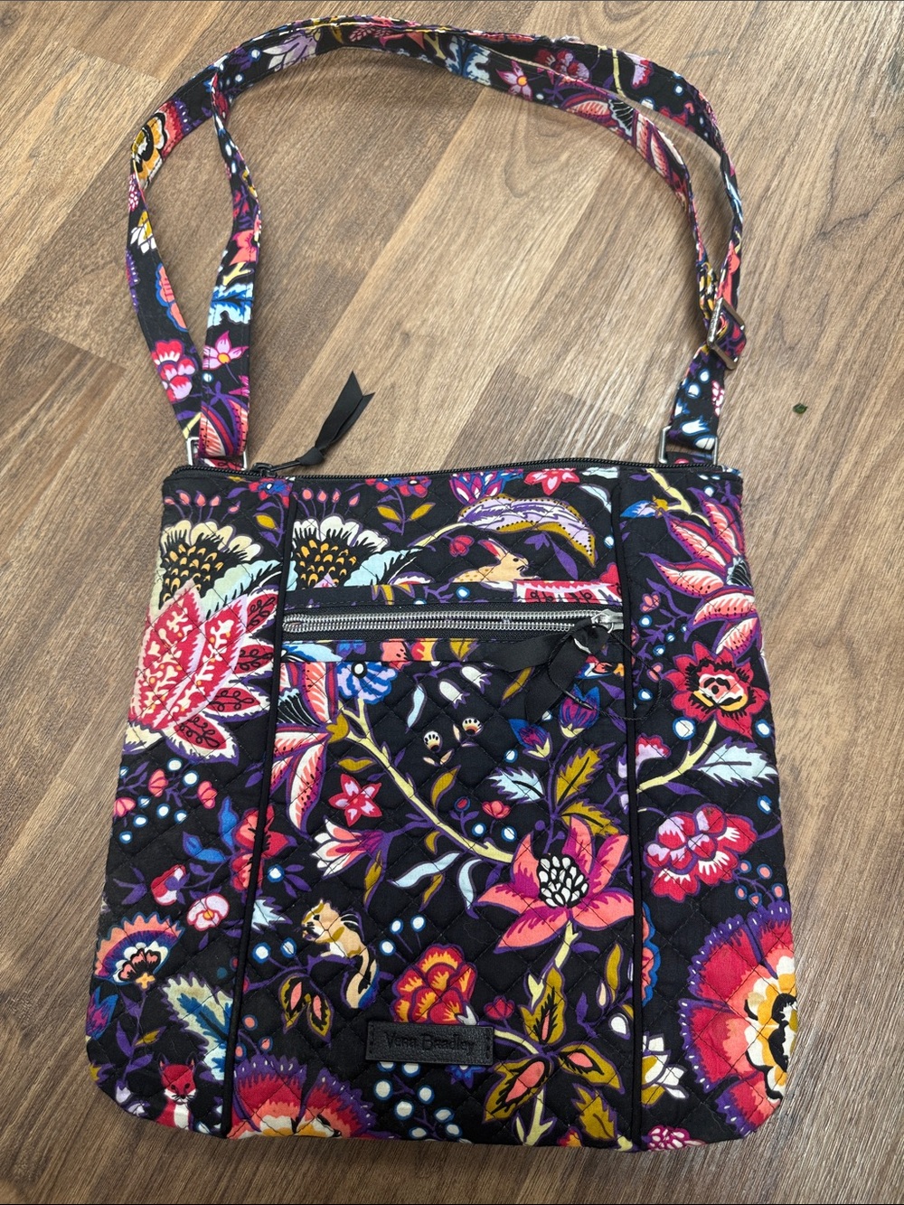 Vera Bradley Black Multicolor Floral Quilted Crossbody Bag